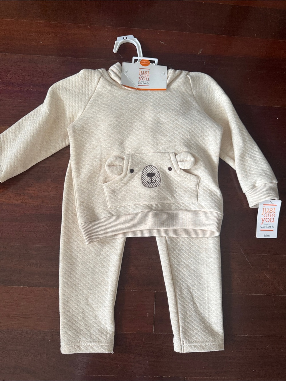Carter's Cream Quilted Bear Hoodie and Legging Set 18 mo